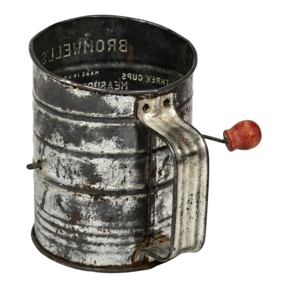 Bromwell's 3 Cup Measuring Flour Sifter Metal Vintage Rustic Kitchen Utensil - Picture 4 of 9